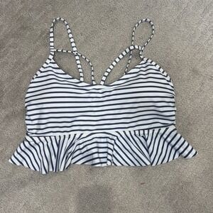 Grey & White Striped Bralette Peplum Lace Up Bikini Top Swimwear Cocoship NWOT